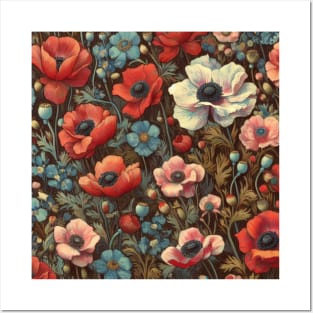 anemone and poppy flower pattern 12 Posters and Art